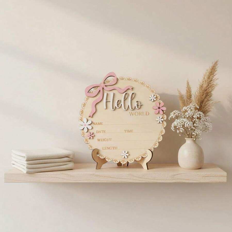 Personalized Floral Baby Girl Birth Announcement Plaque – Custom Newborn Keepsake