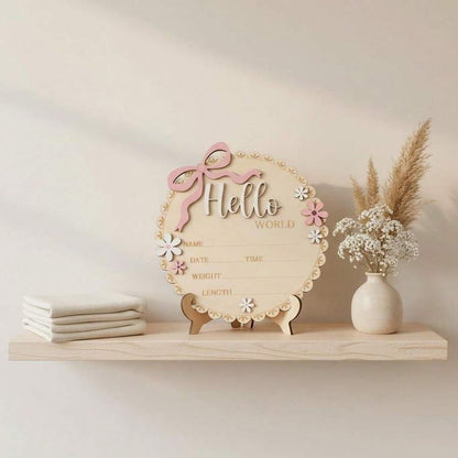 Personalized Floral Baby Girl Birth Announcement Plaque – Custom Newborn Keepsake