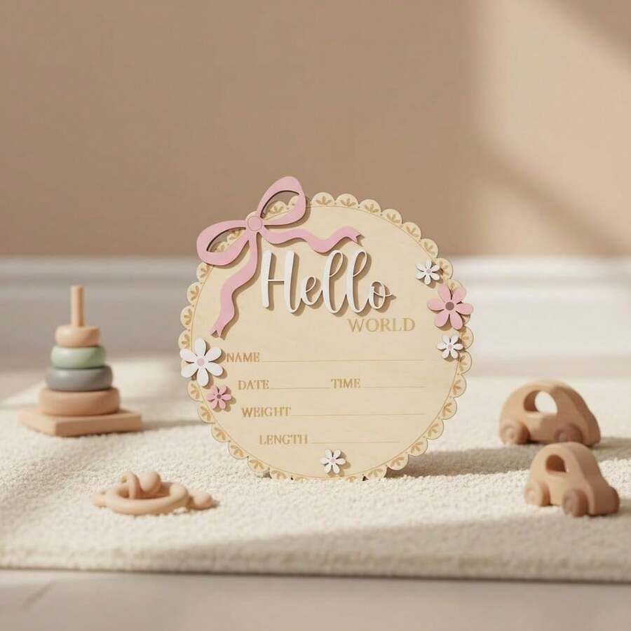 Personalized Floral Baby Girl Birth Announcement Plaque – Custom Newborn Keepsake