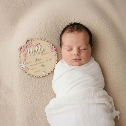 Personalized Floral Baby Girl Birth Announcement Plaque – Custom Newborn Keepsake
