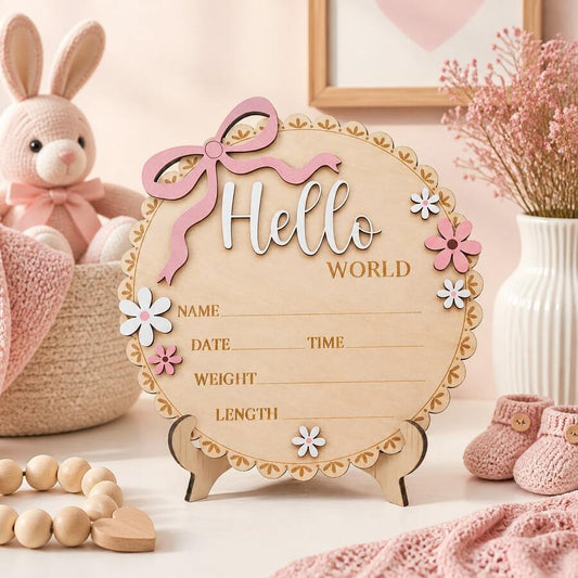 Personalized Floral Baby Girl Birth Announcement Plaque – Custom Newborn Keepsake