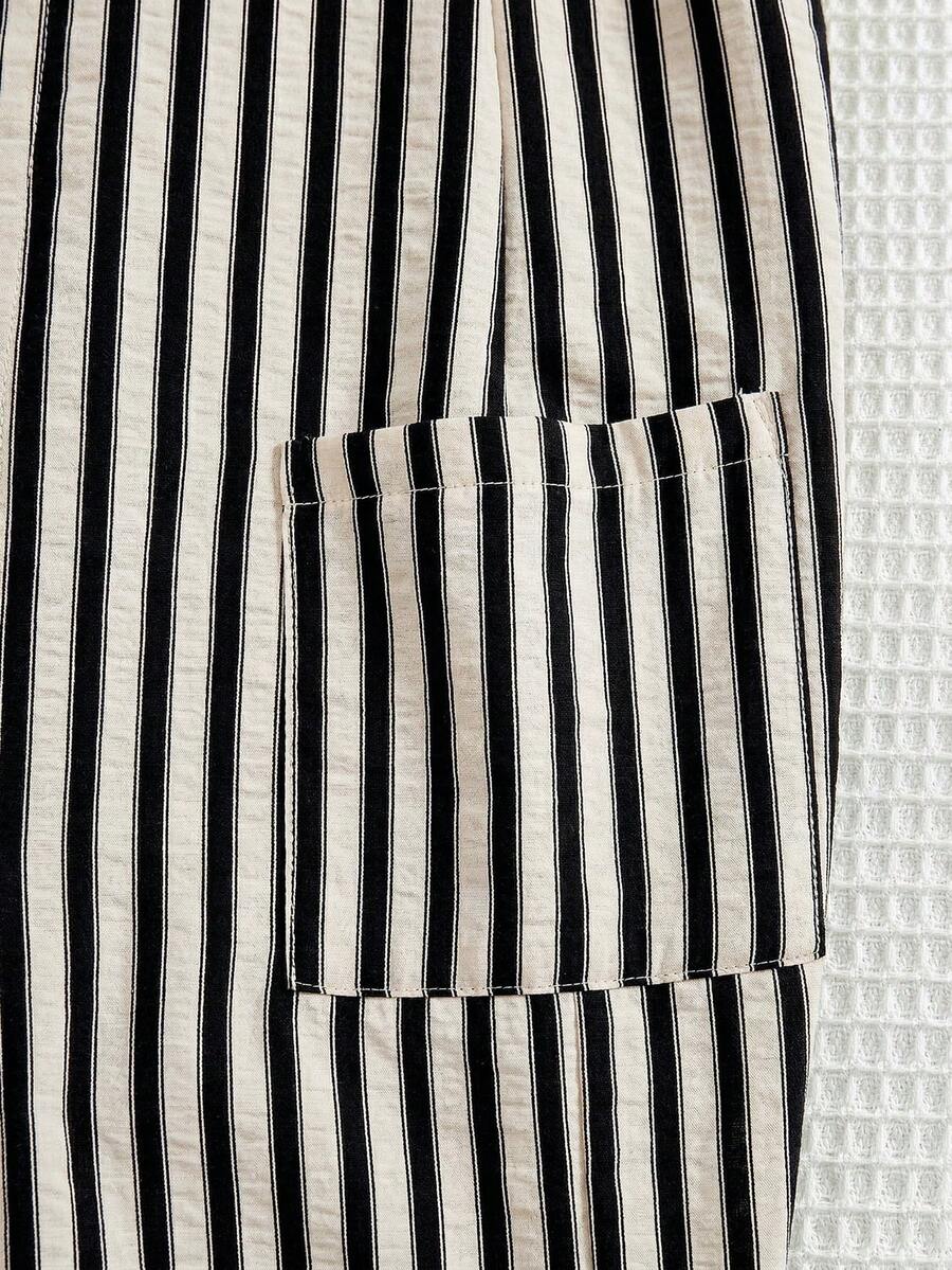 Unisex Newborn Baby Apricot Striped Sleeveless Romper Casual Spring Summer Vacation Outfit
