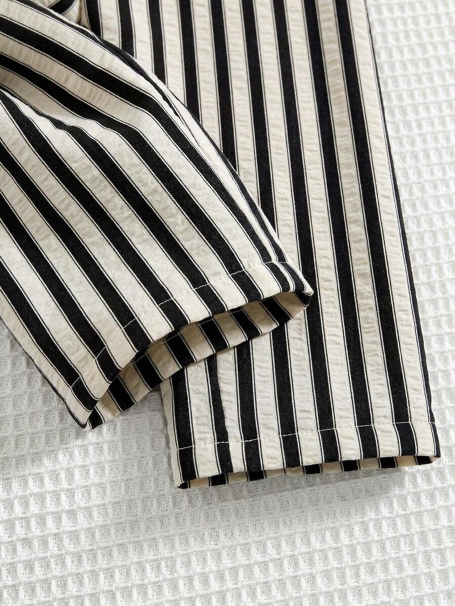Unisex Newborn Baby Apricot Striped Sleeveless Romper Casual Spring Summer Vacation Outfit