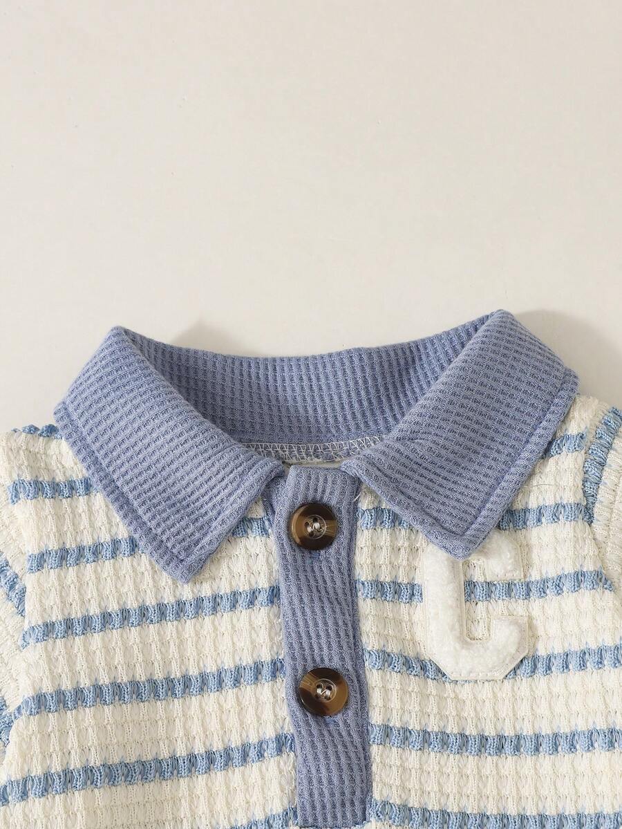Baby Boys Colorblock Polo Collar Bodysuit and Shorts Set for Casual Summer Wear