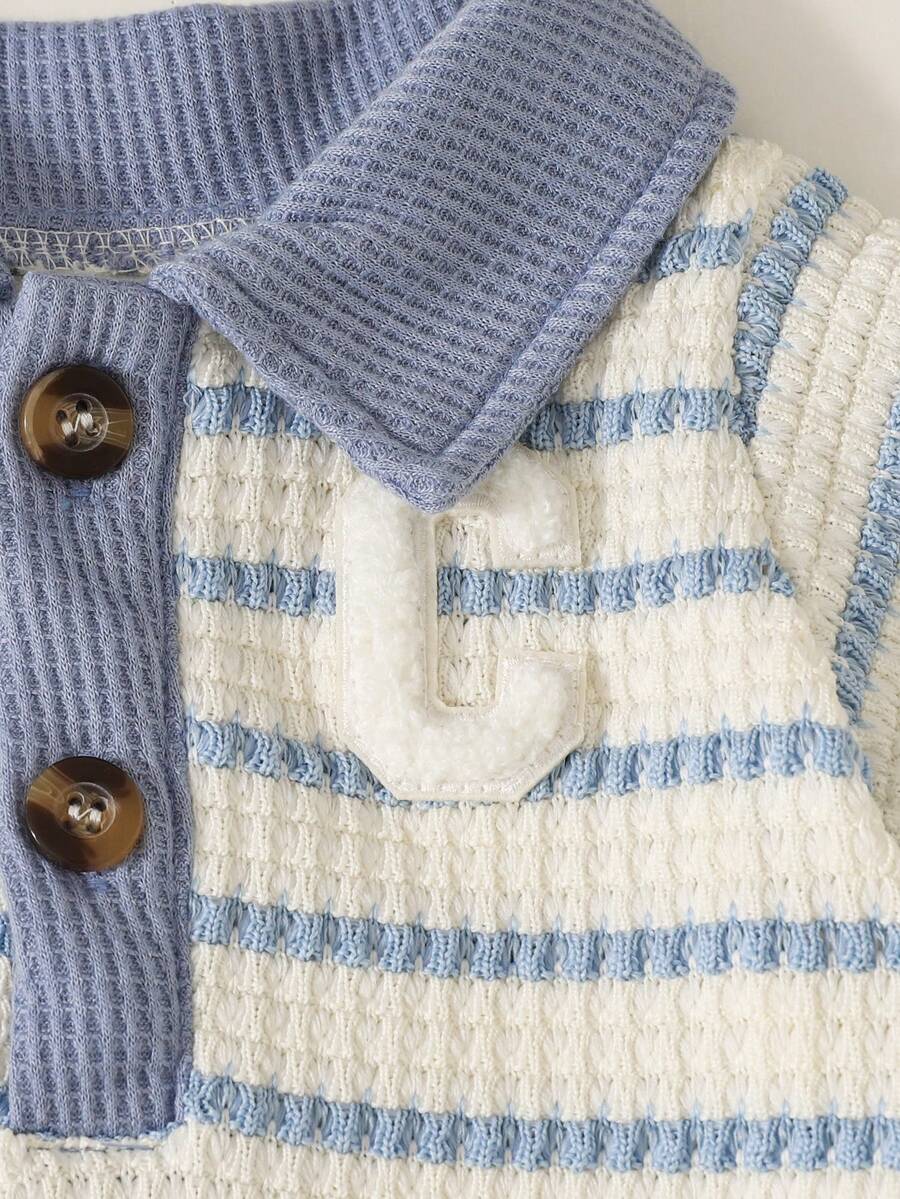 Baby Boys Colorblock Polo Collar Bodysuit and Shorts Set for Casual Summer Wear