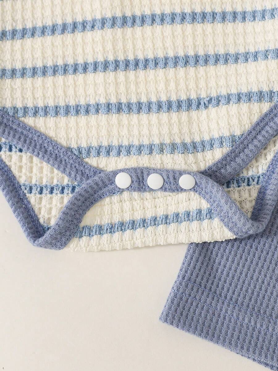Baby Boys Colorblock Polo Collar Bodysuit and Shorts Set for Casual Summer Wear