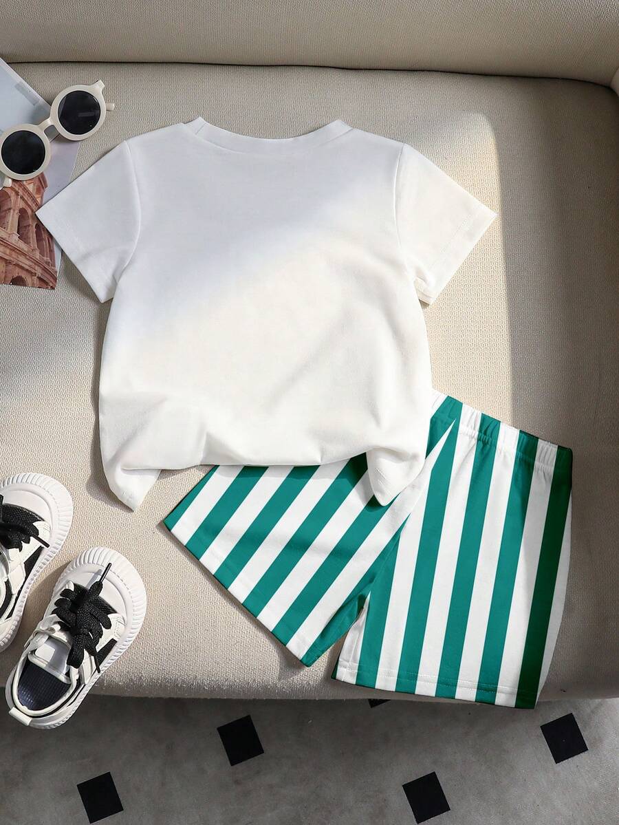 Baby Boy Gradient Print Knit T Shirt and Shorts 2 Piece Casual Spring Summer Outfit Set