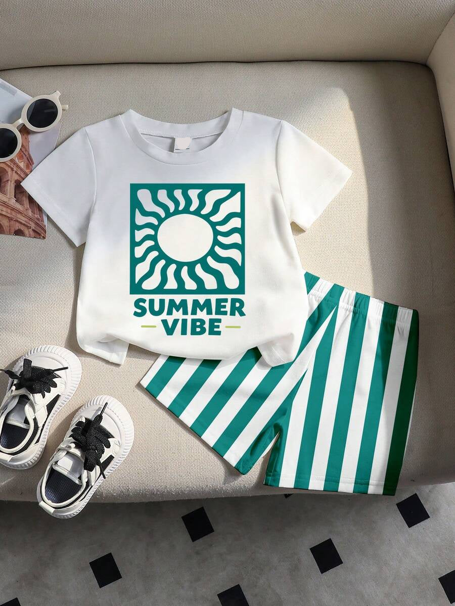 Baby Boy Gradient Print Knit T Shirt and Shorts 2 Piece Casual Spring Summer Outfit Set