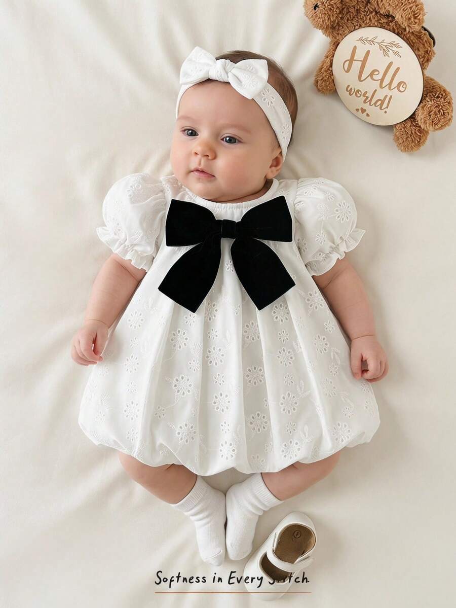 Baby Apricot Bowknot Long Sleeve Dress for Cute Daily and Outdoor Wear