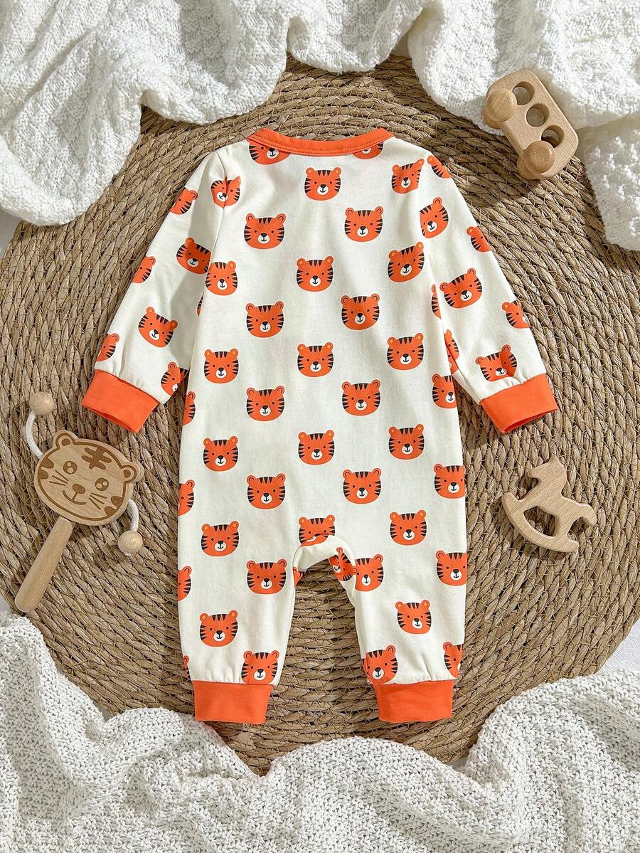Cute Cartoon Bear Print Baby Zipper Romper for Newborn Boys and Girls