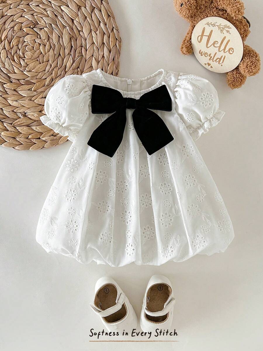 Baby Apricot Bowknot Long Sleeve Dress for Cute Daily and Outdoor Wear