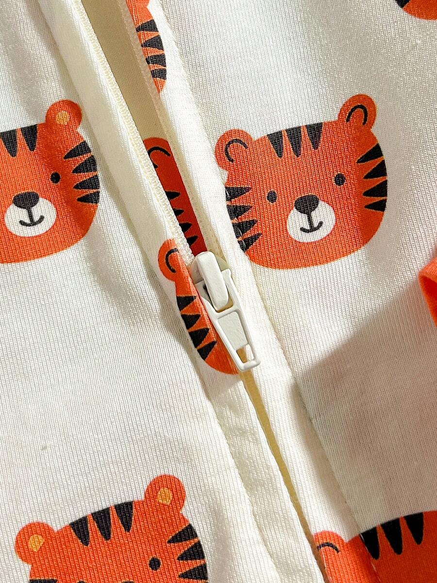 Cute Cartoon Bear Print Baby Zipper Romper for Newborn Boys and Girls