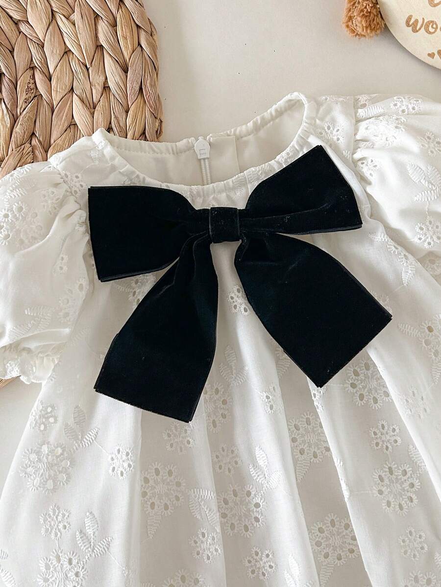 Baby Apricot Bowknot Long Sleeve Dress for Cute Daily and Outdoor Wear