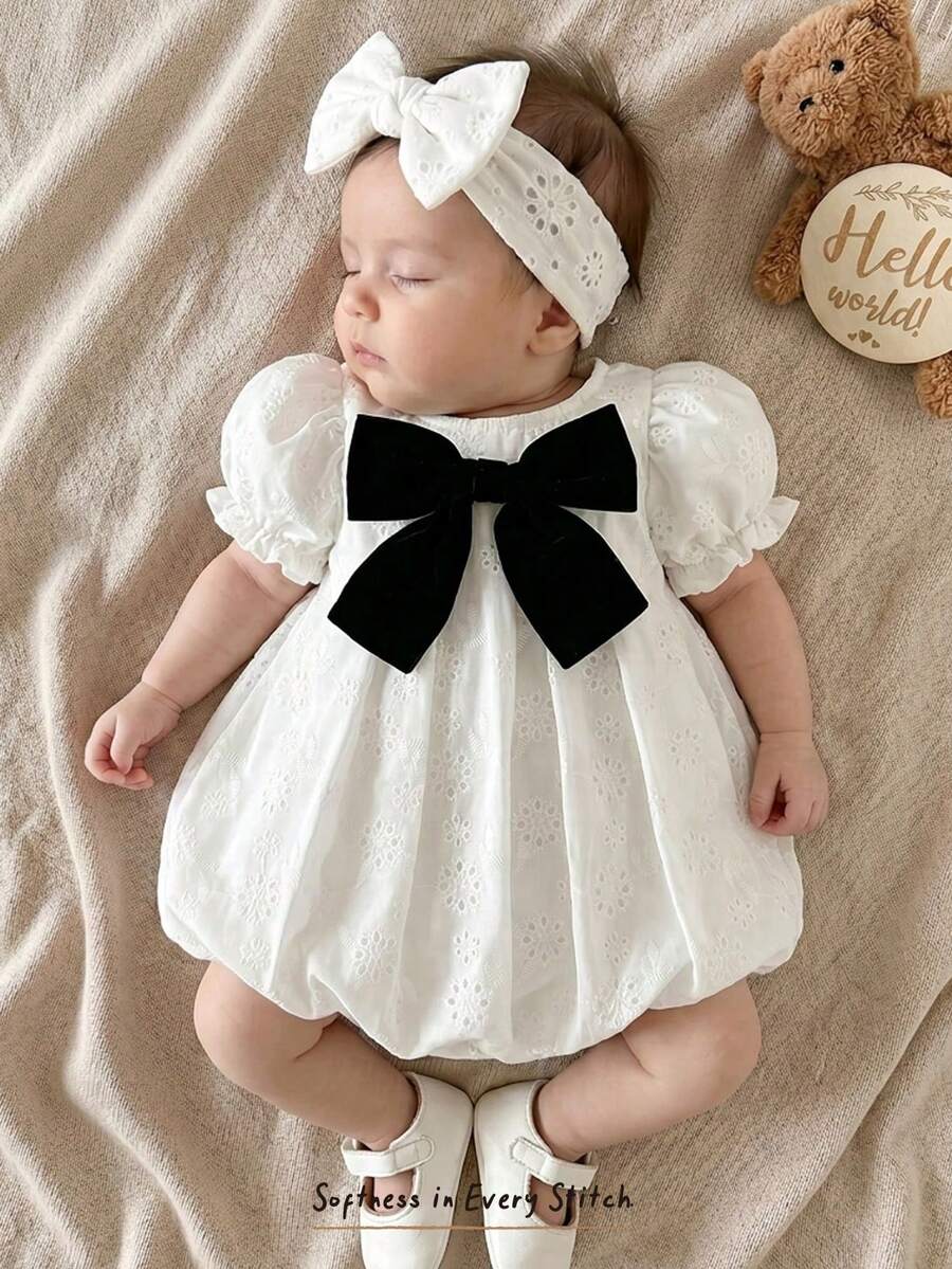 Baby Apricot Bowknot Long Sleeve Dress for Cute Daily and Outdoor Wear