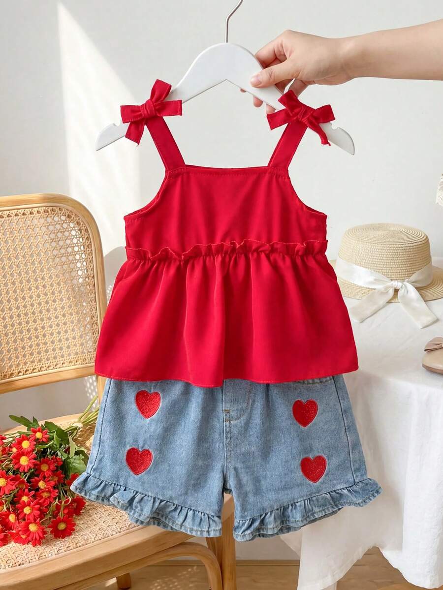 Cute Cherry Summer Clothing Set For Little Girls Party And Outing Style