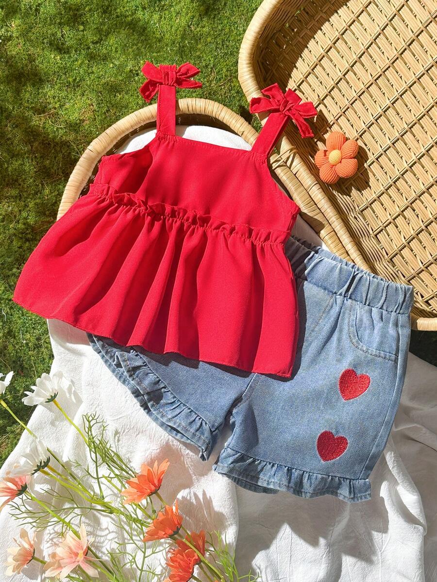 Cute Cherry Summer Clothing Set For Little Girls Party And Outing Style