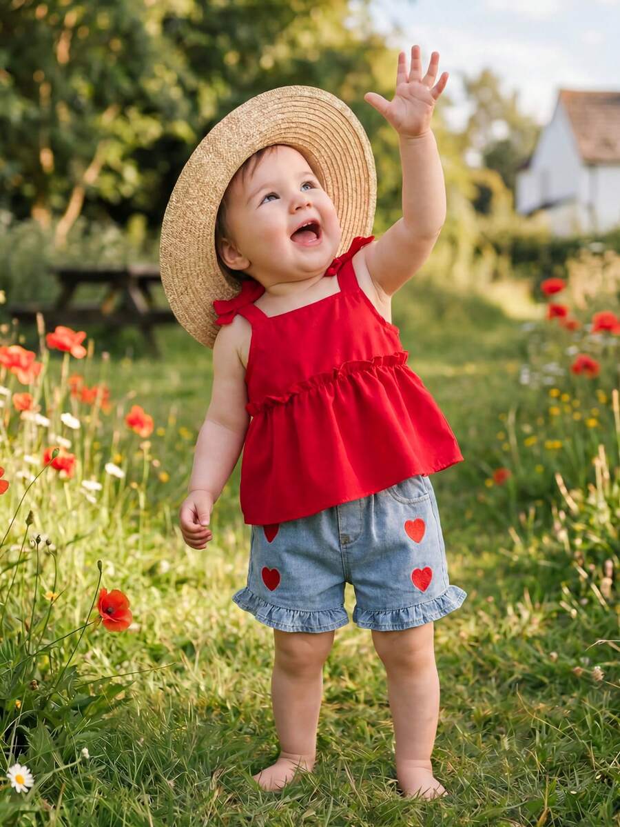 Cute Cherry Summer Clothing Set For Little Girls Party And Outing Style