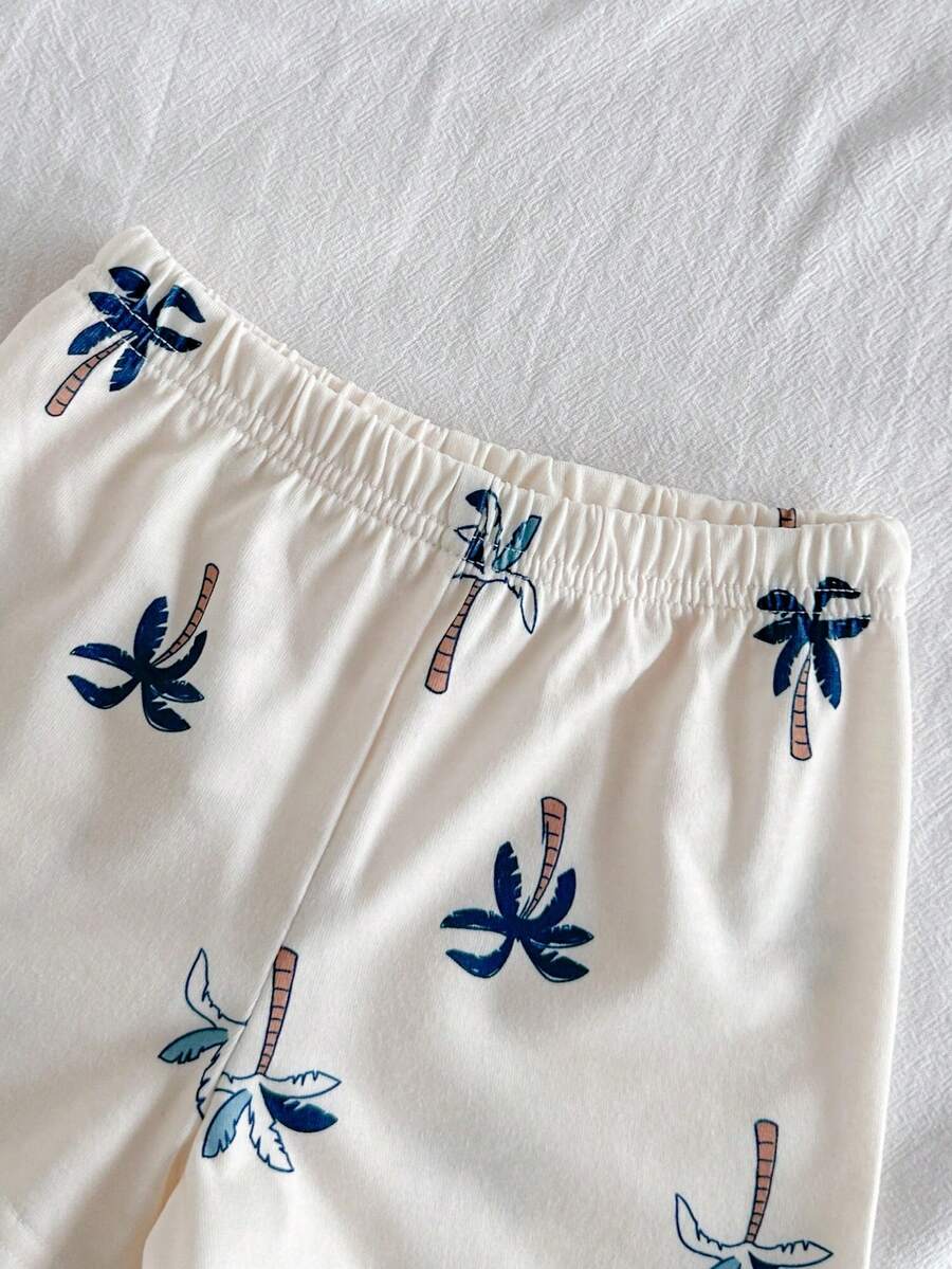 2PCS Baby Boy Coconut Tree Top and Dinosaur Shorts Set for Cute Summer Daily Wear
