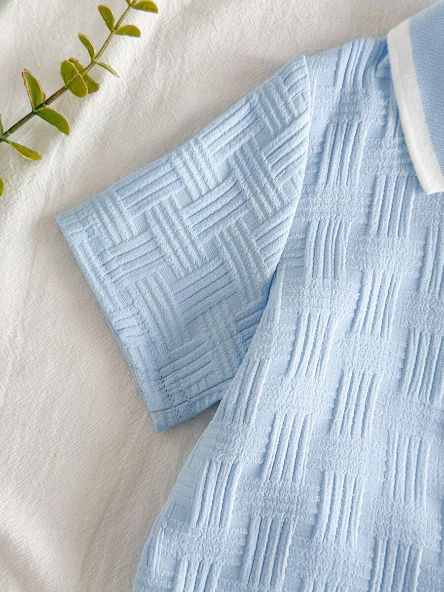 Playful Pals Baby Boy Khaki OOTD: Textured V-Neck and Striped Outfit