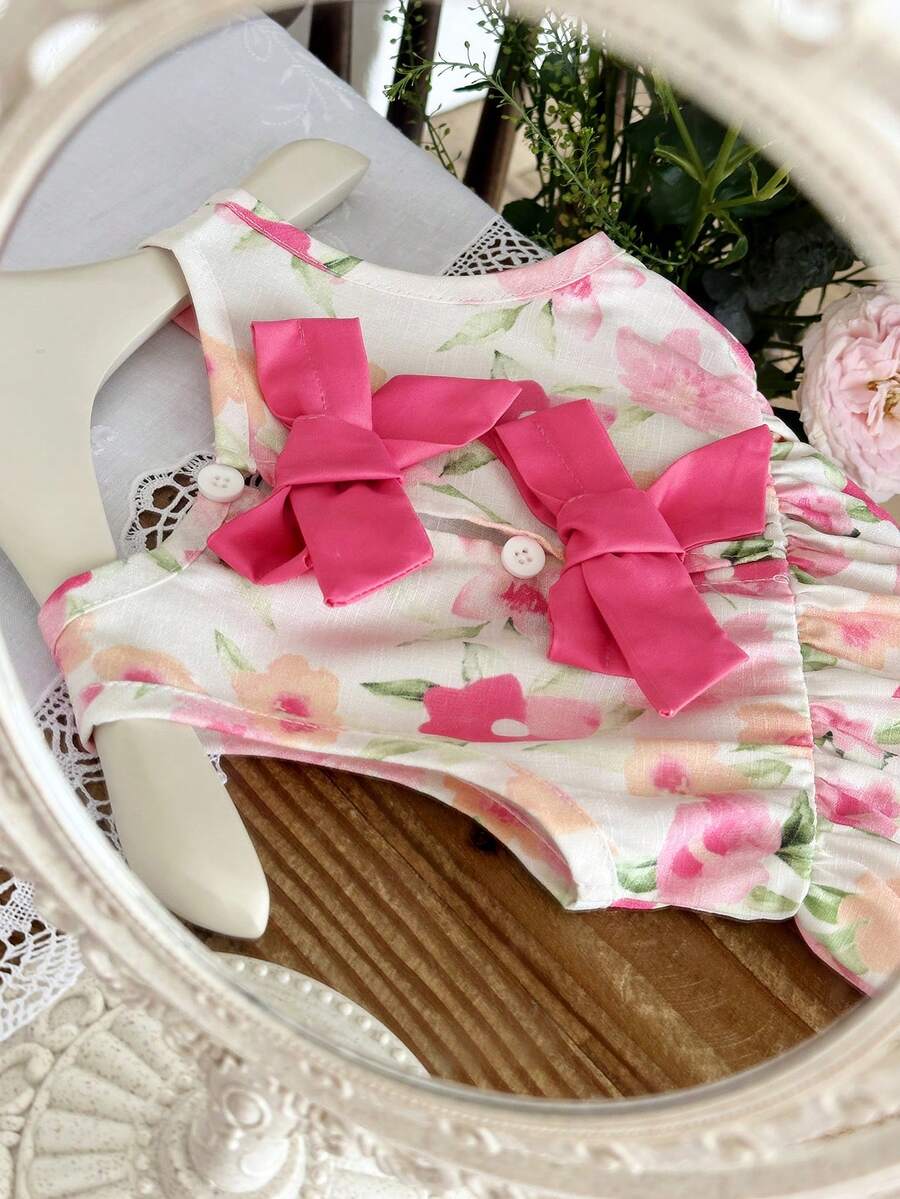 Baby Girl Brown Bowknot Sleeveless Puffy Dress for Casual Fall Outings