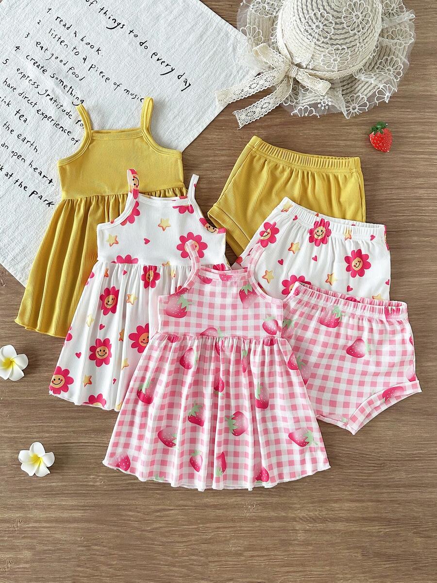 Cute Baby Girls Bib Shorts Set With Skin Friendly Casual Summer Style
