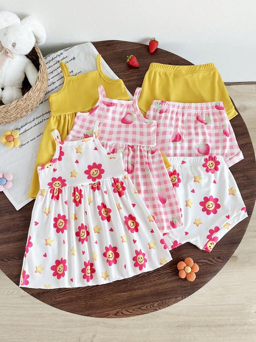Cute Baby Girls Bib Shorts Set With Skin Friendly Casual Summer Style