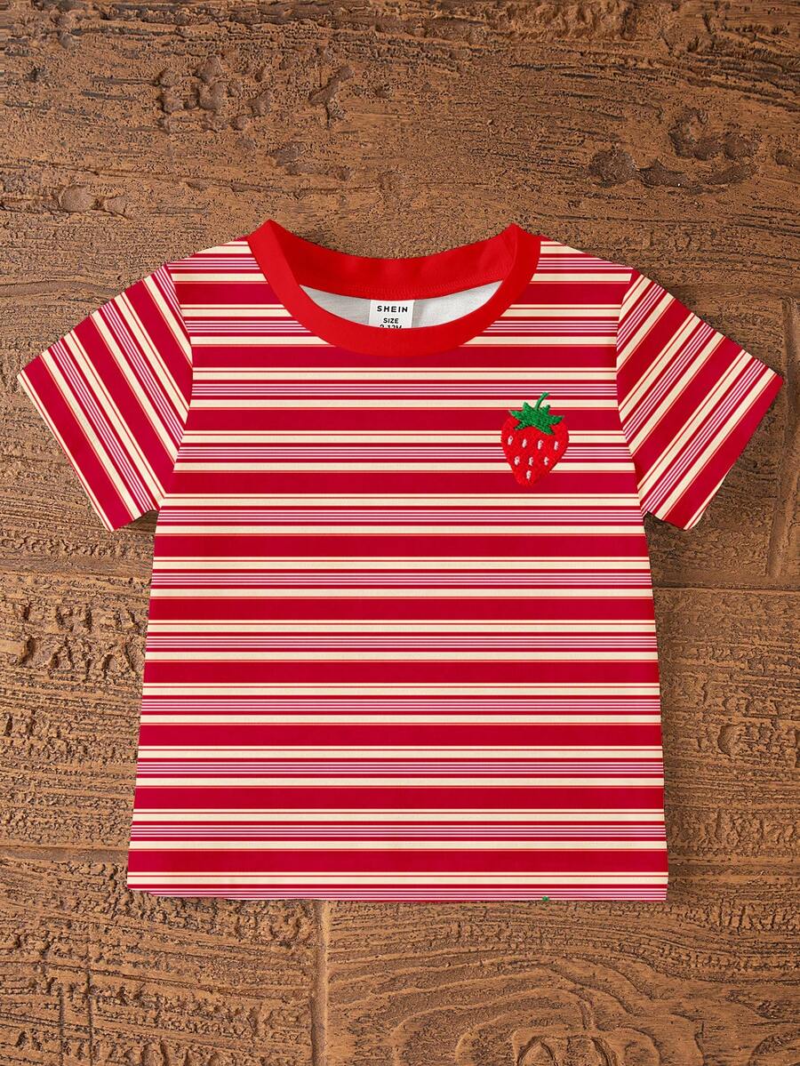 Sweet Strawberry Print T Shirt And Shorts Set For Toddler Girls