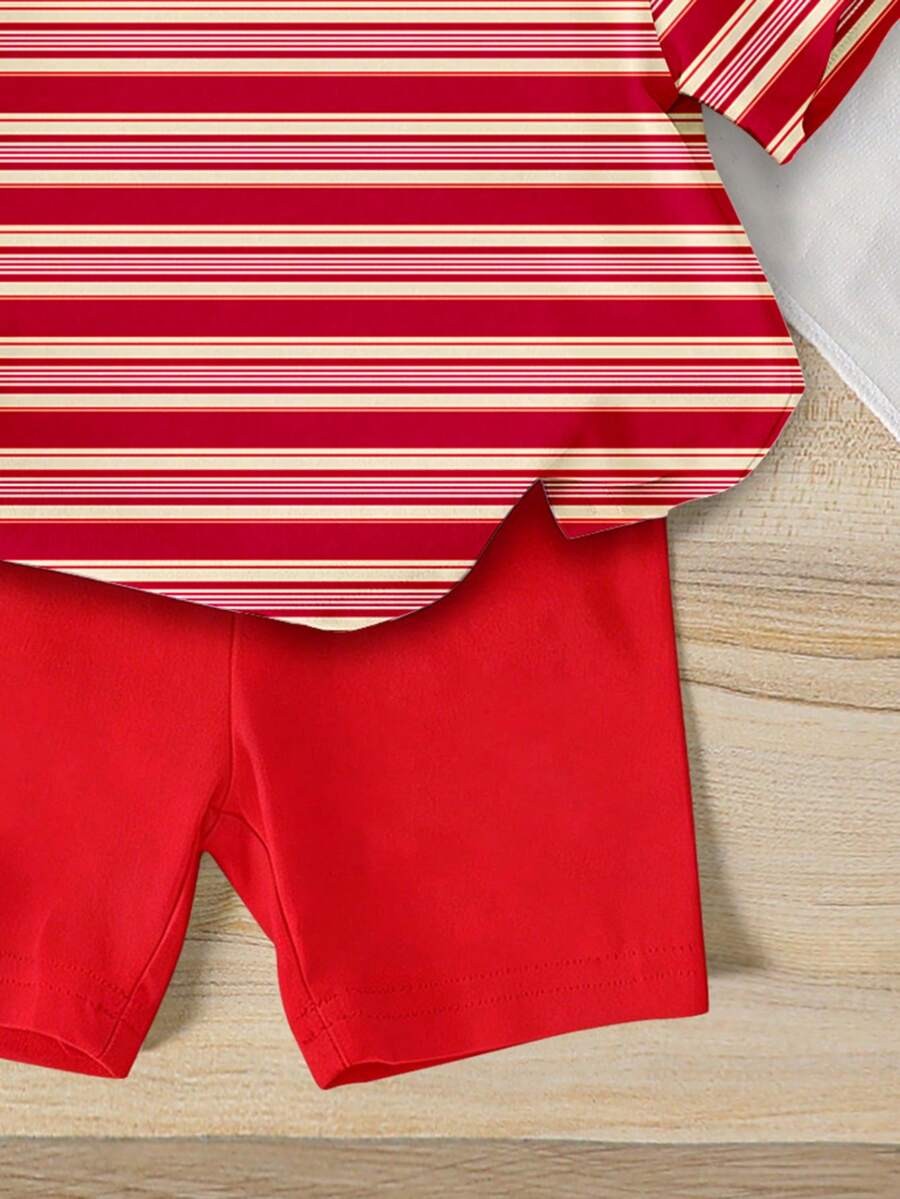 Sweet Strawberry Print T Shirt And Shorts Set For Toddler Girls