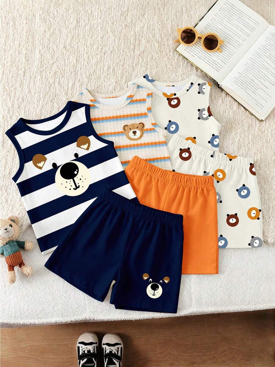 Baby Boy Gradient Logo Print Tank Top and Shorts 2 Piece Casual Summer Outfit Set