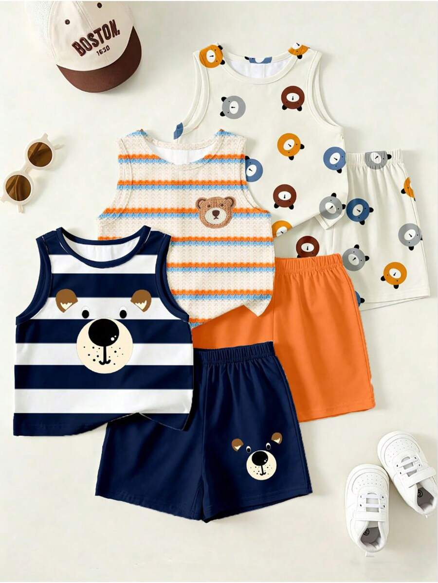Baby Boy Gradient Logo Print Tank Top and Shorts 2 Piece Casual Summer Outfit Set