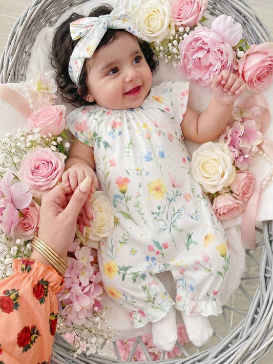 Floral Print Ruffle Baby Girl Romper for Casual Everyday Wear