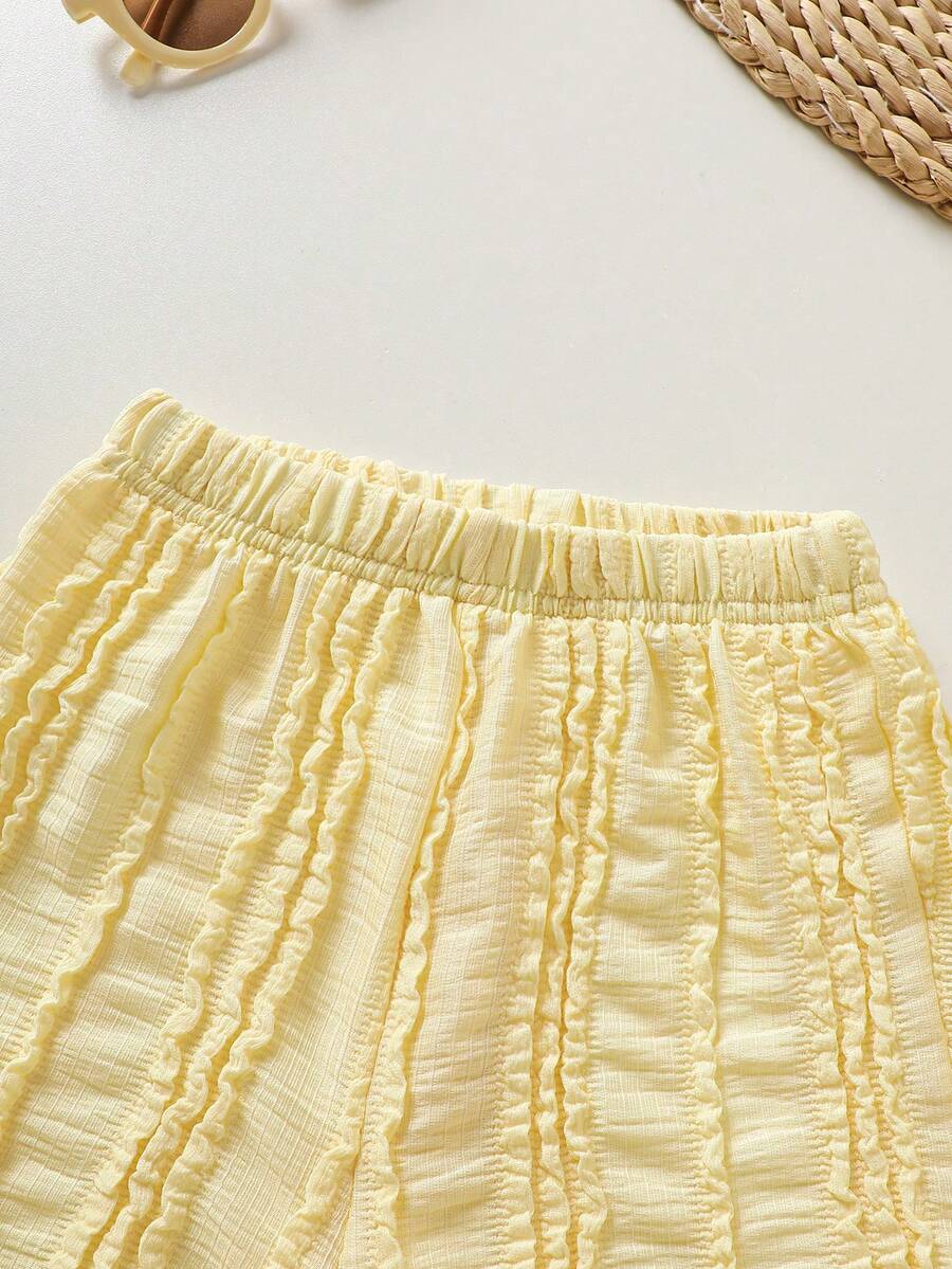 Toddler Boy Summer Vacation Outfit: Plant Print Shirt and Elastic Waist Shorts