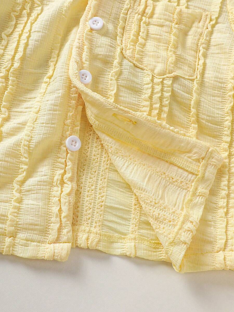 Toddler Boy Summer Vacation Outfit: Plant Print Shirt and Elastic Waist Shorts
