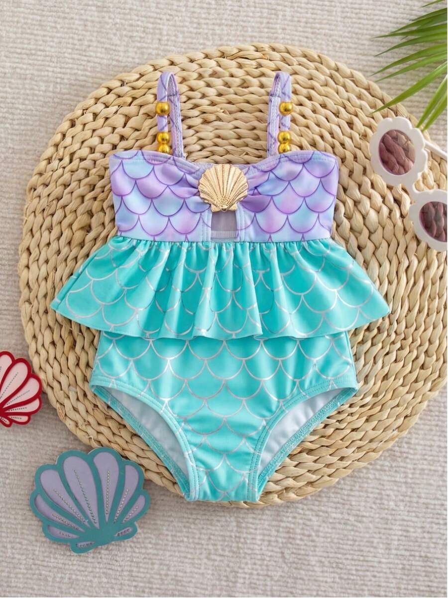Baby Girls Minimalist Spaghetti Strap One Piece Swimsuit Casual Summer Beachwear