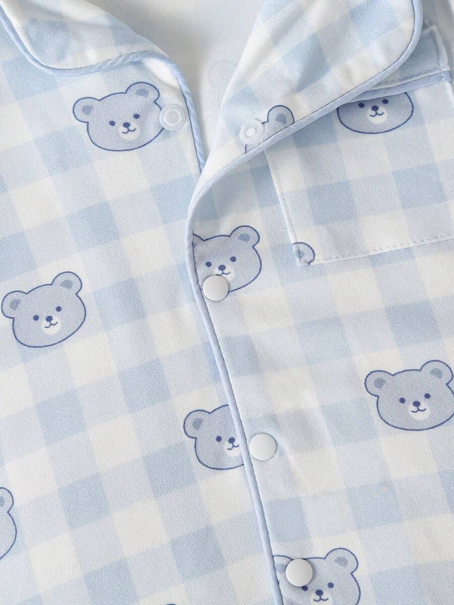 Baby Boy Bear Print Romper and Pants Set with Long Sleeve Snap Up Design