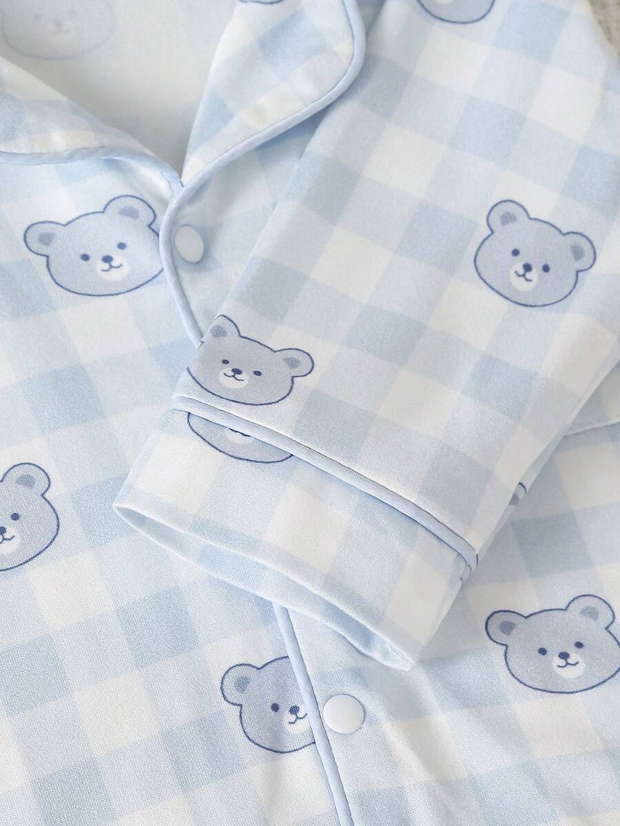 Baby Boy Bear Print Romper and Pants Set with Long Sleeve Snap Up Design