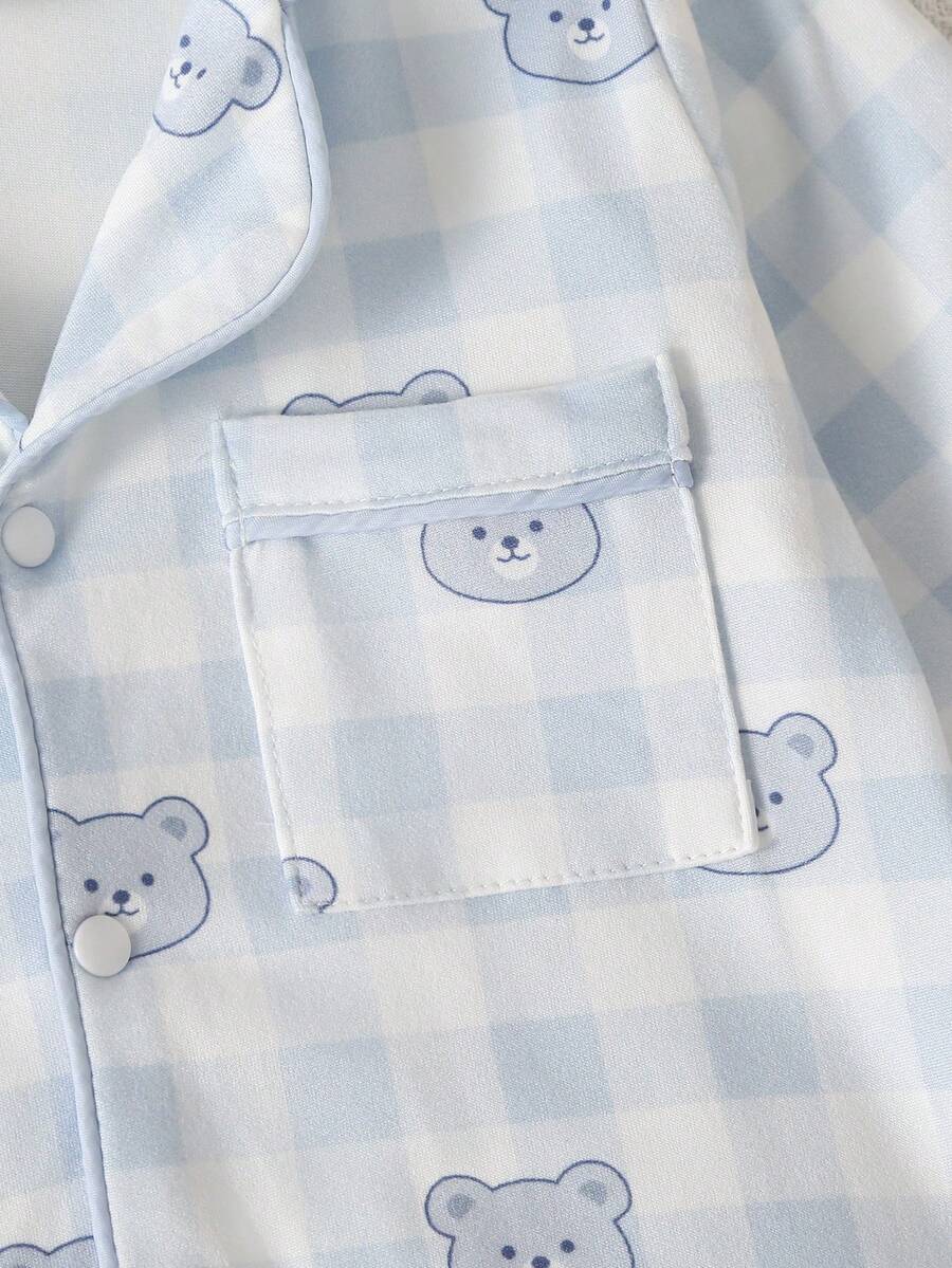 Baby Boy Bear Print Romper and Pants Set with Long Sleeve Snap Up Design