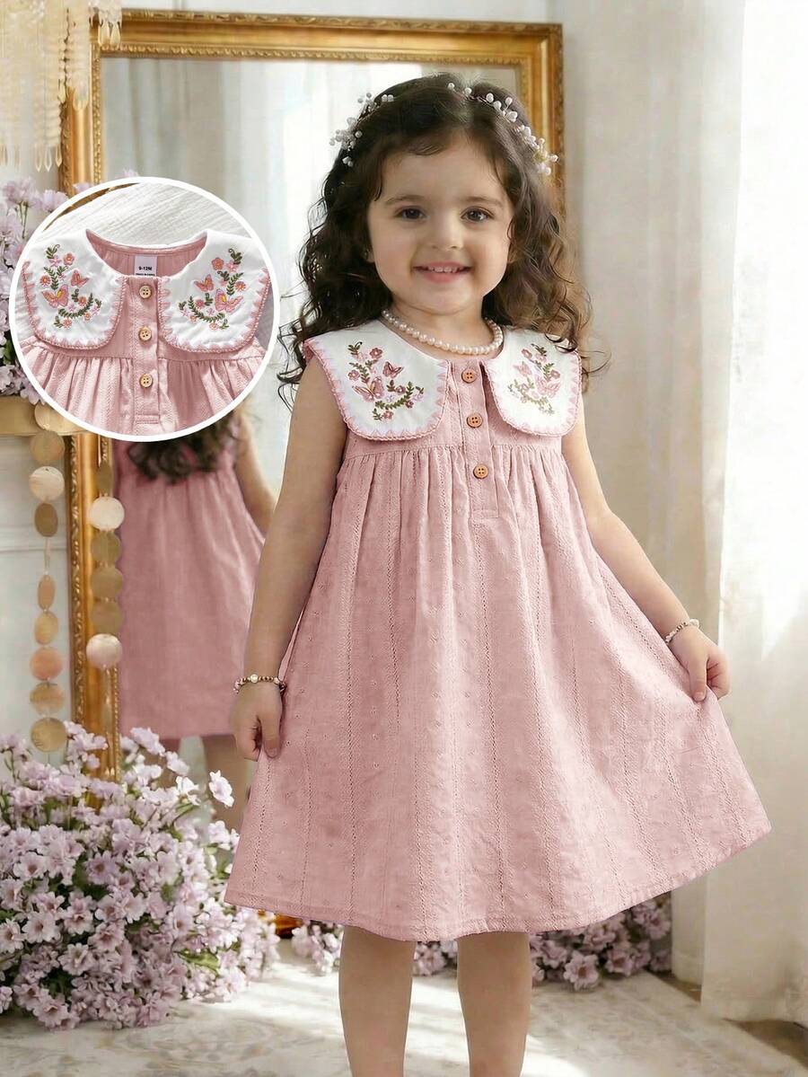 Ruffle Collar Floral Print Sleeveless Dress for Baby Girls