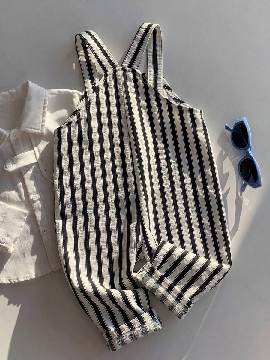 Striped Baby Boys Jumpsuit With Cartoon Bear Design Casual Kids Outfit