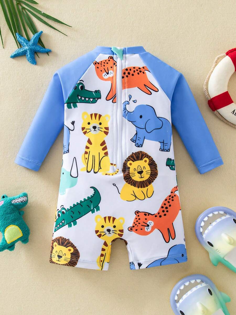 Baby Striped Dolphin Print One-Piece Swimsuit for Beach Vacation and Pool Days