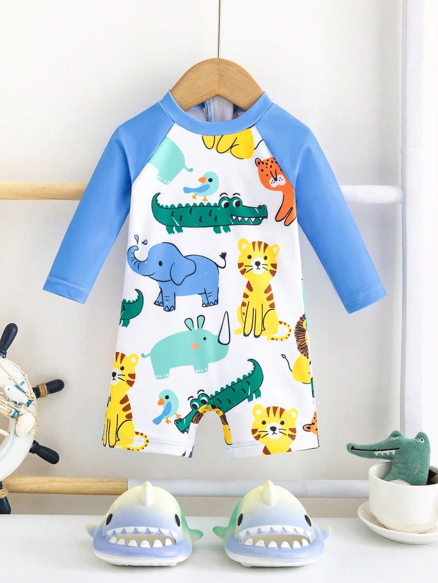 Baby Striped Dolphin Print One-Piece Swimsuit for Beach Vacation and Pool Days