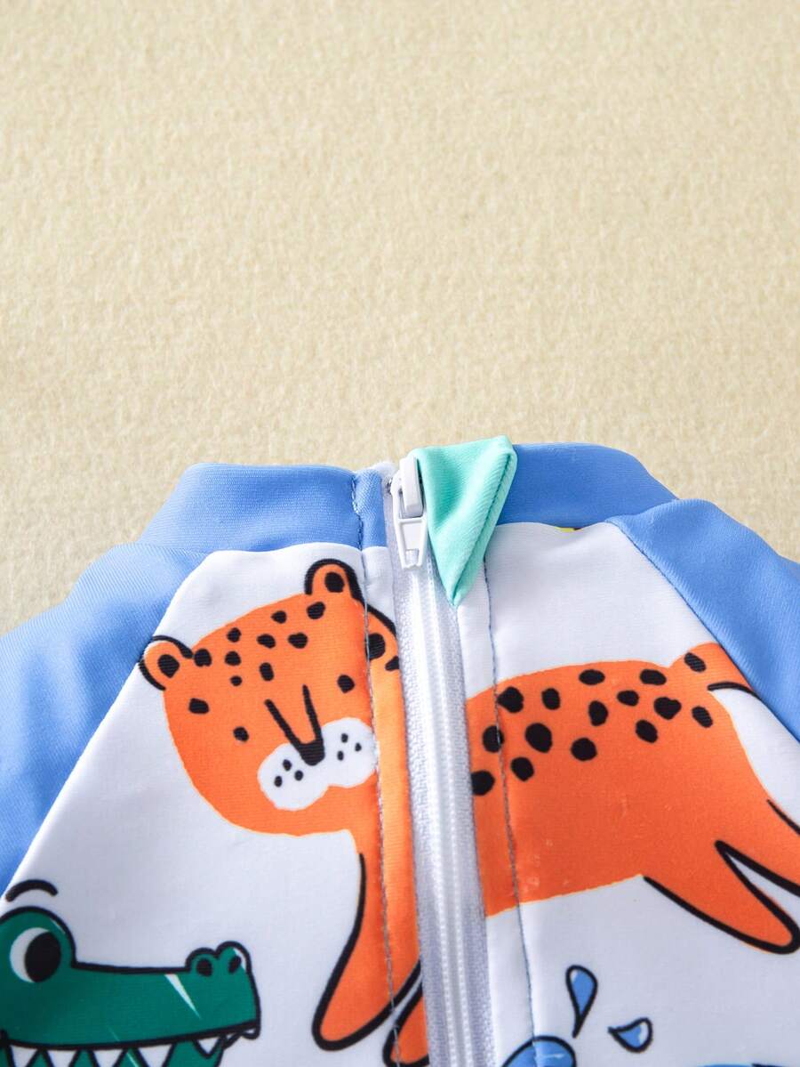 Baby Striped Dolphin Print One-Piece Swimsuit for Beach Vacation and Pool Days