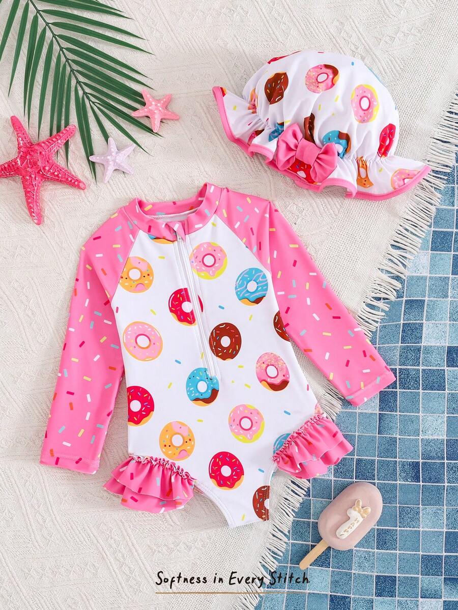 Baby Girls Cartoon Print Swimsuit Romper Casual Summer Vacation Beachwear