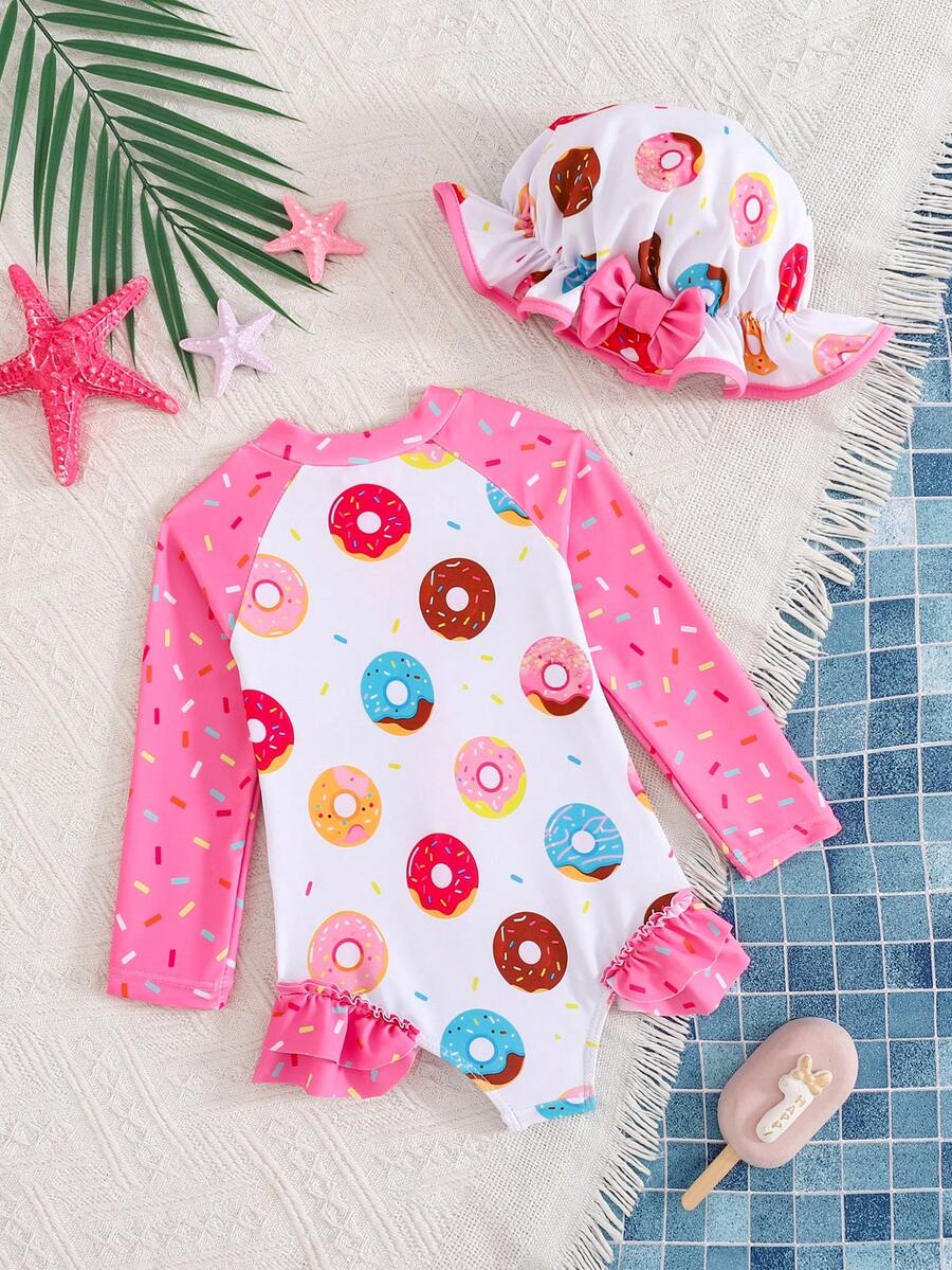 Baby Girls Cartoon Print Swimsuit Romper Casual Summer Vacation Beachwear