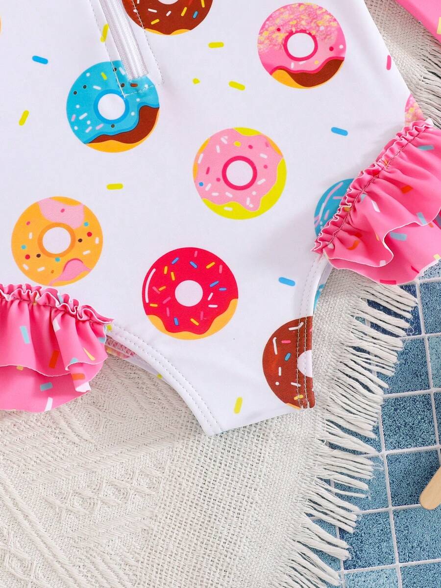 Baby Girls Cartoon Print Swimsuit Romper Casual Summer Vacation Beachwear