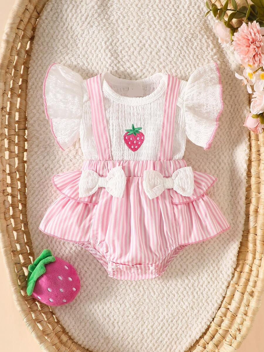 3PCS Baby Cartoon Graphic Bodysuit Suspender Shorts and Headband Set for Cute Summer Wear