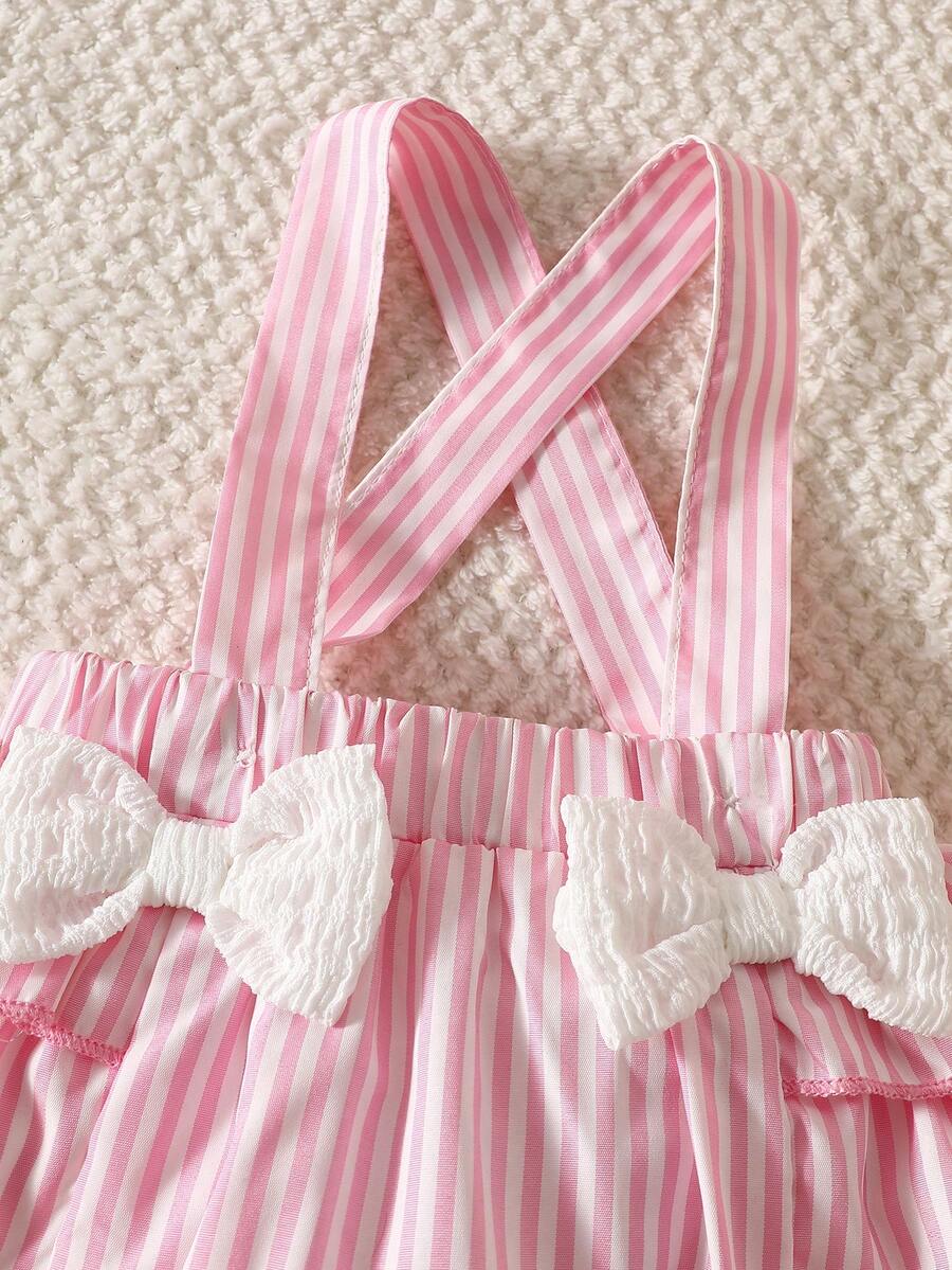 3PCS Baby Cartoon Graphic Bodysuit Suspender Shorts and Headband Set for Cute Summer Wear
