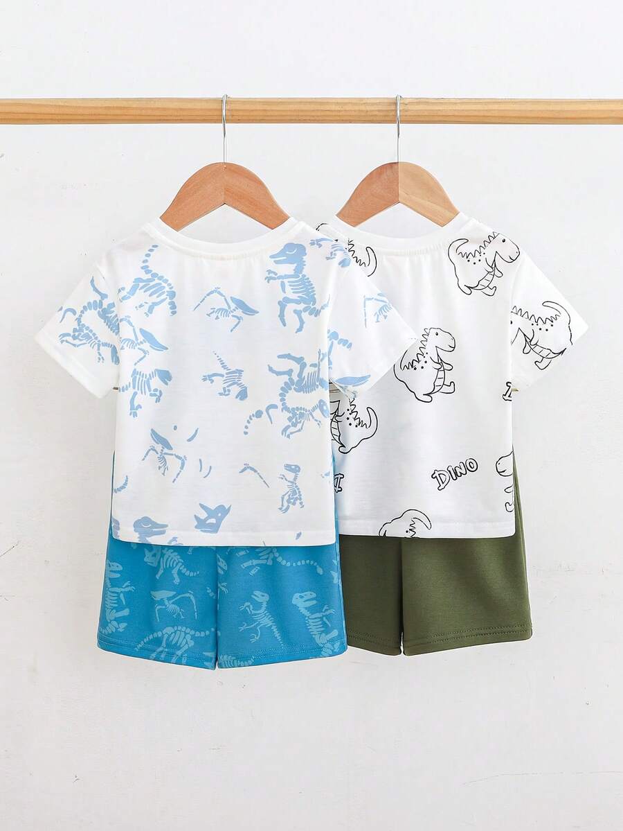 Baby Boy Animal Crayon Print T Shirt and Knitted Shorts 2 Piece Casual Spring Summer Outfit Set