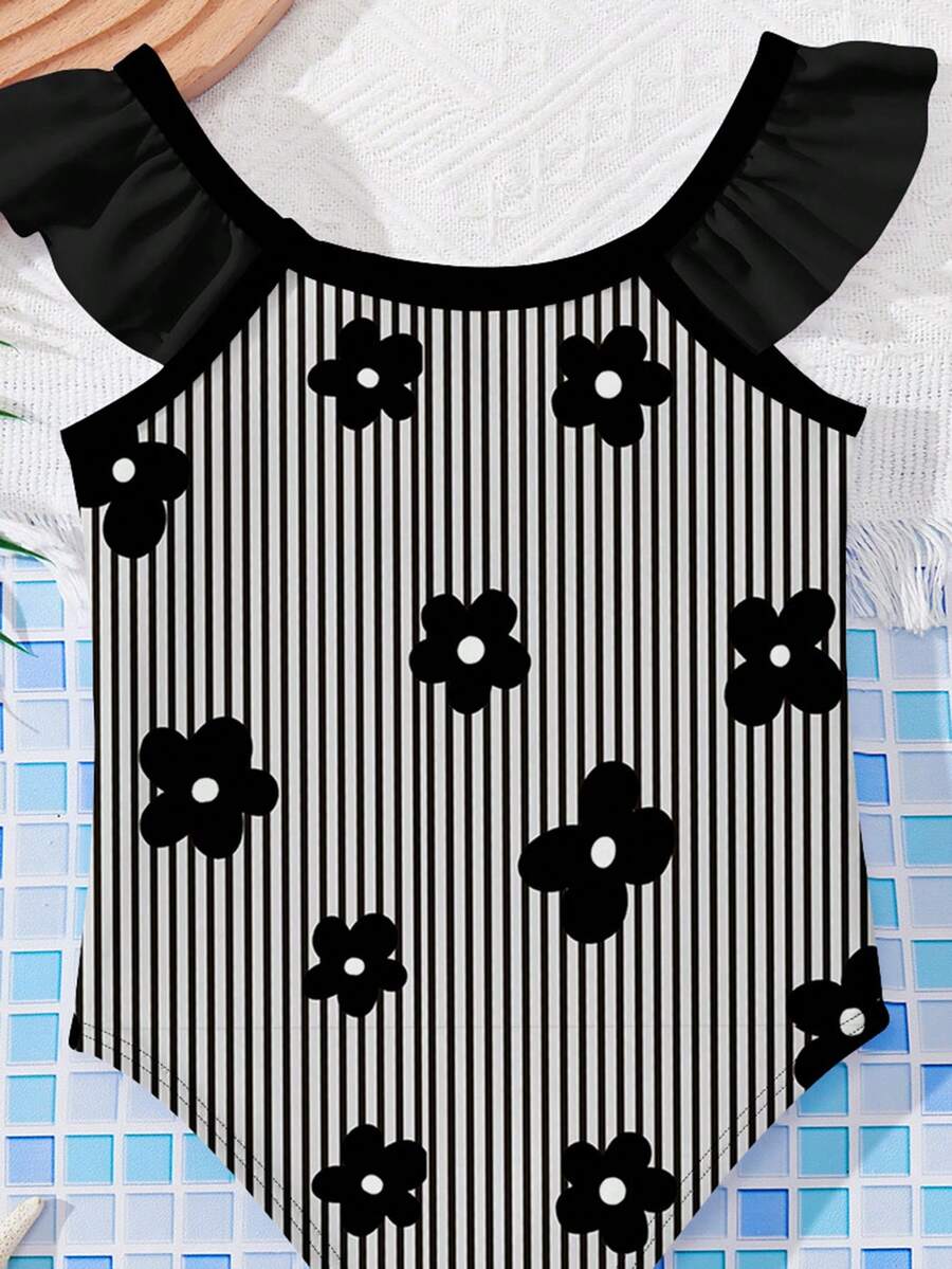 Vintage Shell Print One Piece Swimsuit For Baby Girls Summer Beach Vacation Wear