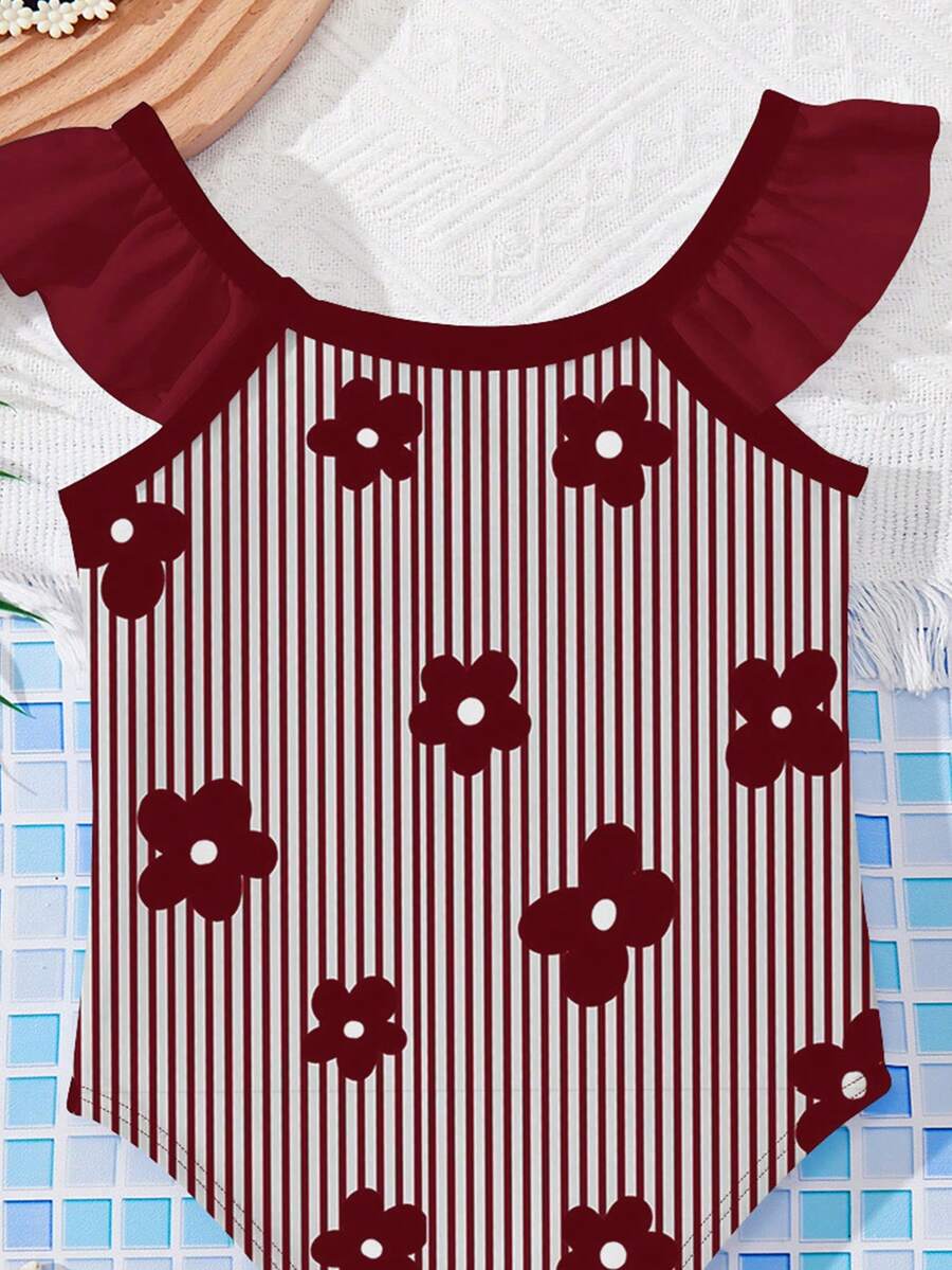 Vintage Shell Print One Piece Swimsuit For Baby Girls Summer Beach Vacation Wear